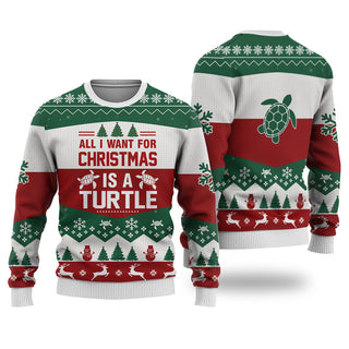 Turtle All I Want for Christmas Sweater Christmas Knitted Print Sweatshirt - Best Gift For Christmas, Noel - Christmas Signature