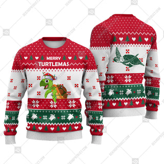 Turtle Christmas Heart Print Ugly Christmas Sweater Print Sweatshirt - Best Gift For Christmas, Noel