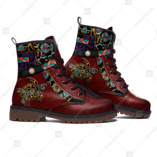 Turtle Floral Vibrant Martin Boot Short Leather Boots All Over Print Shoes Fashion Special Gift