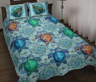 Turtle Ocean Pattern Seamless QBS Quilt Bed Set Bedroom Decoration Twin/Queen/King Size Bedding