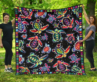 Turtle Painting Quilt Full Print Soft Material Multiple Size Gift Bedroom Decoration