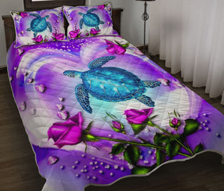 Turtle Purple Pretty Heart QBS Quilt Bed Set Bedroom Decoration Twin/Queen/King Size Bedding