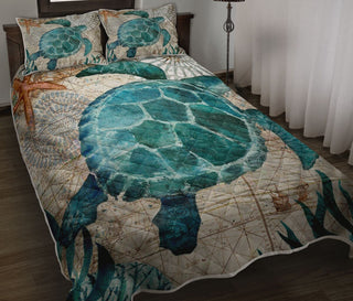 Turtle Retro Ocean Sea QBS Quilt Bed Set Bedroom Decoration Twin/Queen/King Size Bedding