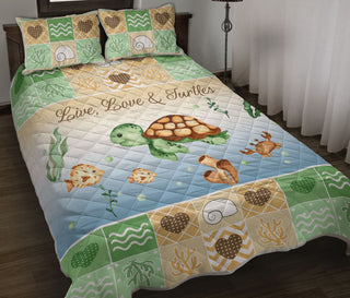 Turtles Live Love Patchwork Pattern QBS Quilt Bed Set Bedroom Decoration Twin/Queen/King Size Bedding