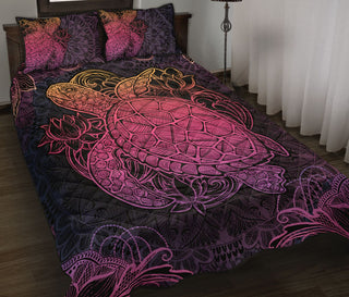 Turtles Neon Colored Mandala QBS Quilt Bed Set Bedroom Decoration Twin/Queen/King Size Bedding