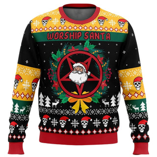 Worship Santa Ugly Christmas Sweater For Men & Women Christmas Gift Sweater US2402