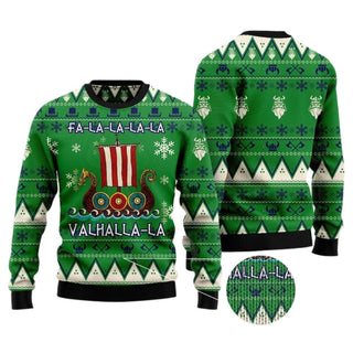 Viking Boat Valhalla La La Ugly Christmas Sweater For Men & Women Christmas Gift Sweater US2642