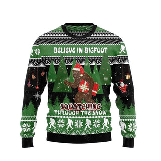 Believe In Bigfoot Through Snow Ugly Christmas Sweater For Men & Women Christmas Gift Sweater US3488