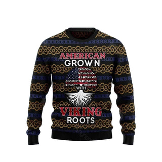 American Grown With Viking Roots Ugly Christmas Sweater For Men & Women Christmas Gift Sweater US3687