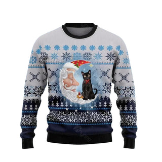 Back Cat Love Santa Moon Ugly Christmas Sweater For Men & Women Christmas Gift Sweater US3695