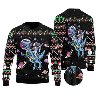 Astronauts Ride A T-Rex In Space With The Planet Ugly Christmas Sweater For Men & Women Christmas Gift Sweater US3711