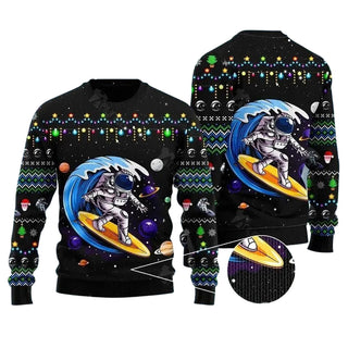 Astronauts Surf On A Surfboard In Space Ugly Christmas Sweater For Men & Women Christmas Gift Sweater US3712