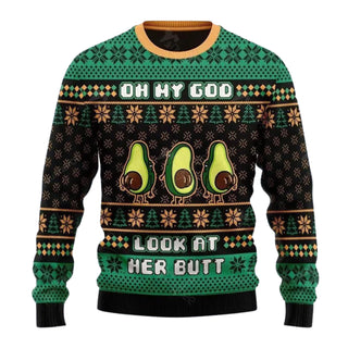 Avocado Oh My God Look At Her Butt Ugly Christmas Sweater For Men & Women Christmas Gift Sweater US4099