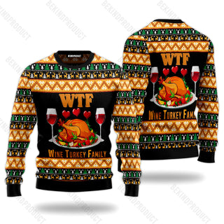 Wine Turkey Family Happy Thanksgiving Ugly Christmas Sweater For Men & Women Christmas Gift Sweater USN1121