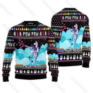 Unicorn Pew Pew Ugly Christmas Sweater For Men & Women Christmas Gift Sweater USN1147