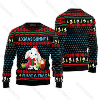 Xmas Bunny What A Year Ugly Christmas Sweater For Men & Women Christmas Gift Sweater USN3012