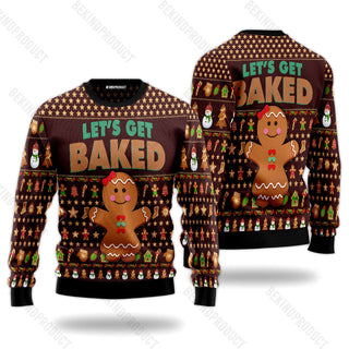 Baking Lets Get Baked Ugly Christmas Sweater For Men & Women Christmas Gift Sweater USN3061