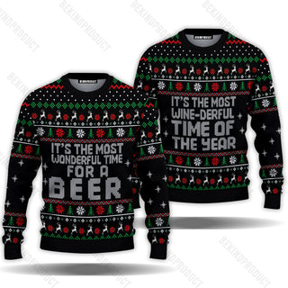 Wonderful Time For A Beer Couple Ugly Christmas Sweater Christmas Gift Anniversary Sweater USNC1006