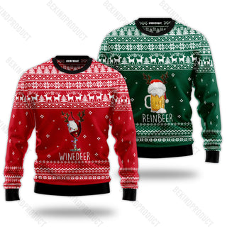 Winedeer Reinbeer Couple Ugly Christmas Sweater Christmas Gift Anniversary Sweater USNC1015