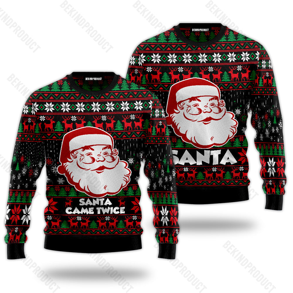 Funny Santa Came Twice Couple Ugly Christmas Sweater Christmas Gift Anniversary Sweater USNC1028