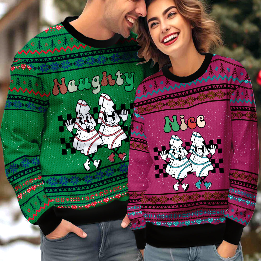 Snack Nice Naughty Couple Ugly Christmas Sweater Christmas Gift Anniversary Sweater USNC1031