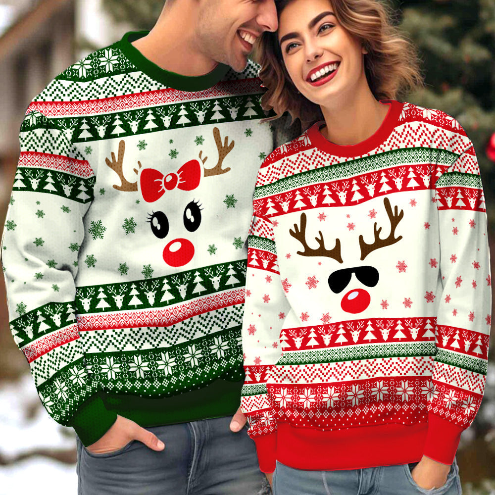 Funny Reindeer Couple Ugly Christmas Sweater Christmas Gift Anniversary Sweater USNC1033