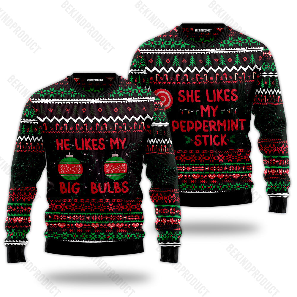 Funny He Likes My Big Bulbs Couple Ugly Christmas Sweater Christmas Gift Anniversary Sweater USNC1045