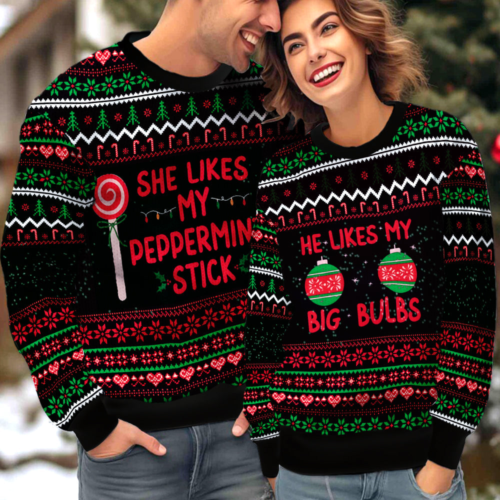 Funny He Likes My Big Bulbs Couple Ugly Christmas Sweater Christmas Gift Anniversary Sweater USNC1045