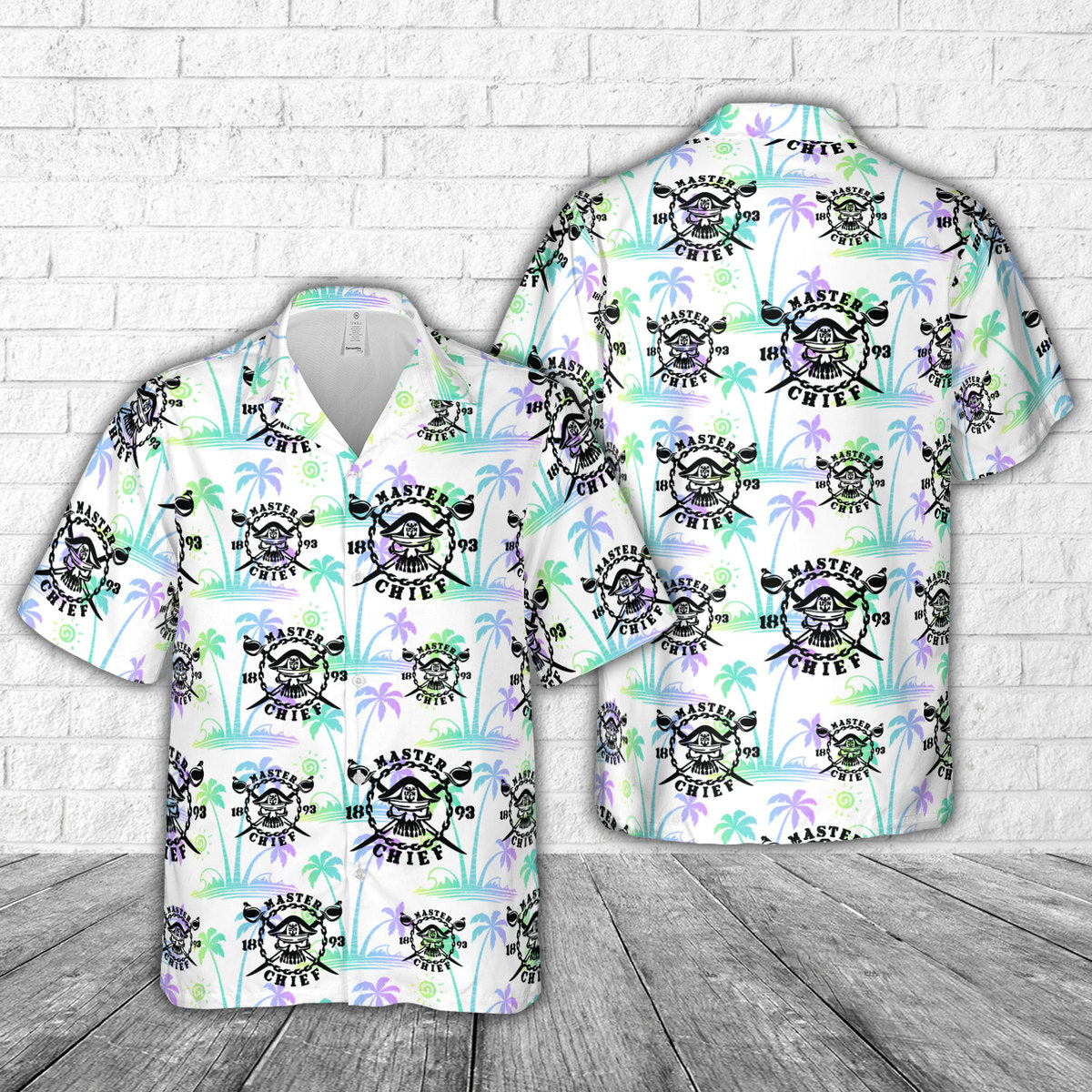 US Navy  Master Chief crossbones cross swords skull Hawaiian Shirt