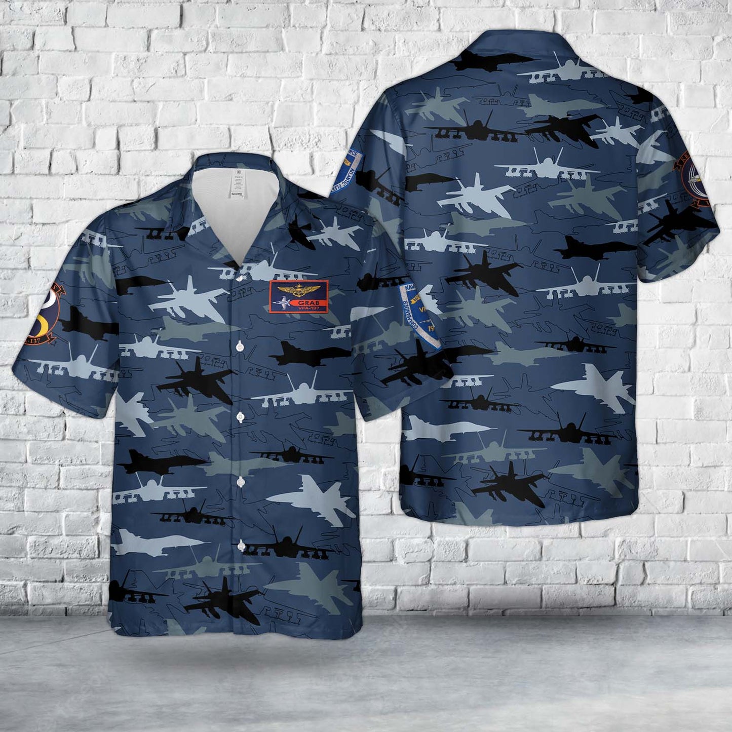 US Navy VFA-137 McDonnell Douglas F/A-18 Hornet Silhouettes Hawaiian Shirt
