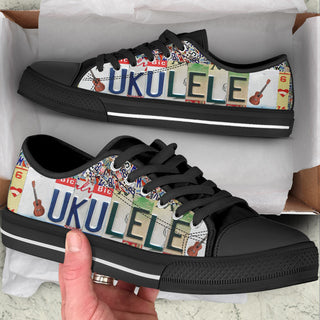 Ukulele License Plates Low Top Shoes Canvas Shoes Full Print - Best Gift For Music Lovers