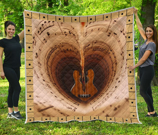 Ukulele Sheet Love Quilt Full Print Soft Material Multiple Size Gift Bedroom Decoration