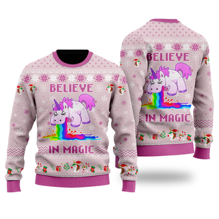 Unicorn Believe In Magic Ugly Christmas Sweater For Men & Women Christmas Gift Sweater US2023