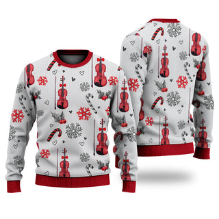 Violin Christmas Pattern Sweater Christmas Knitted Print Sweatshirt - Best Gift For Christmas, Noel