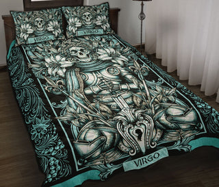 Virgo Zodiac Floral Vintage QBS Quilt Bed Set Bedroom Decoration Twin/Queen/King Size Bedding