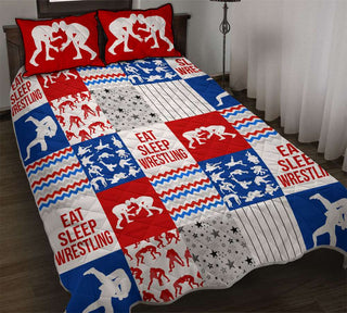 Wrestling Quilt Set Shape Pattern Red Blue Boy QBS Quilt Bed Set Bedroom Decoration Twin/Queen/King Size Bedding