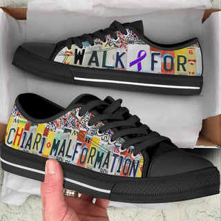 Walk For Chiari Malformation Shoes Warrior License Plates Low Top Shoes Canvas Shoes - Best Gift For Men And Women