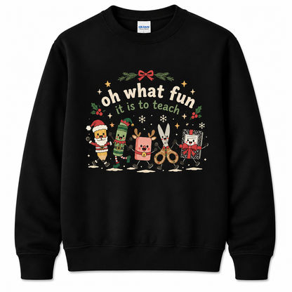 Personalized Custom Oh What Fun It Is To Teach Cute School Supplies Teacher Christmas Sweatshirt