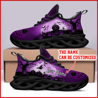 Witch Pattern Shoes Halloween Moon Purple Light Sport Shoes Flex Shoes - Personalized Custom - Best Shoes For Men And Women