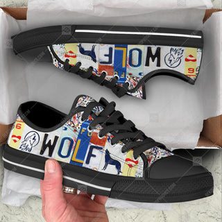 Wolf License Plates Low Top Shoes Canvas Shoes - Best Gift For Men And Women