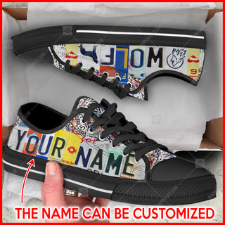 Wolf License Plates Low Top Shoes Canvas Shoes - Personalized Custom - Best Gift For Men And Women