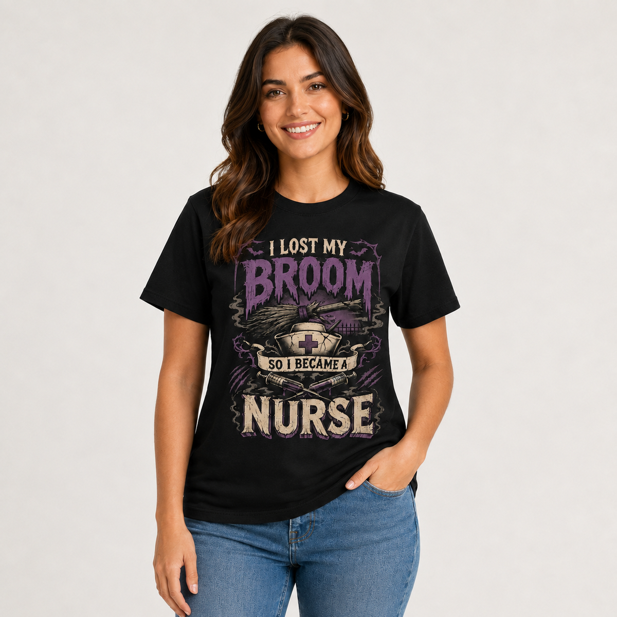 Spooky Nurse Halloween Shirt I Lost My Broom so I Became a Nurse Graphic