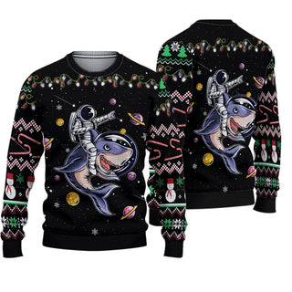 Astronauts Ride A Shark Ugly Christmas Sweater For Men & Women Christmas Gift Sweater PT961