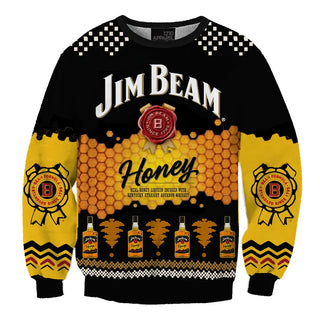 Unisex Jim Beam Honey 3D Ugly Christmas Sweater For Men & Women Christmas Gift Sweater BH1277