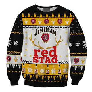 Unisex Jim Beam Red Stag Whiskey 3D Ugly Christmas Sweater For Men & Women Christmas Gift Sweater BH1373