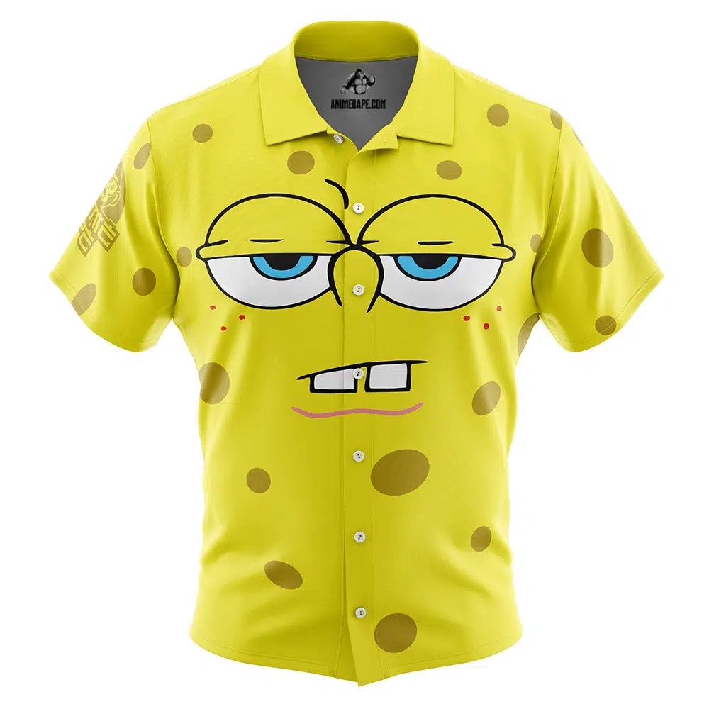 Bored Face Spongebob Squarepants Button Up Hawaiian Shirt
