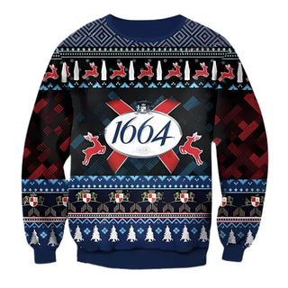 Unisex 1664 White Beer 3D Ugly Christmas Sweater For Men & Women Christmas Gift Sweater BH1165