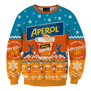 Unisex Aperol Spritz Orange Fun 3D Ugly Christmas Sweater For Men & Women Christmas Gift Sweater BH1088