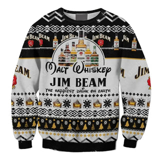 Unisex Jim Beam The Happiest Drink 3D Ugly Christmas Sweater For Men & Women Christmas Gift Sweater BH1087