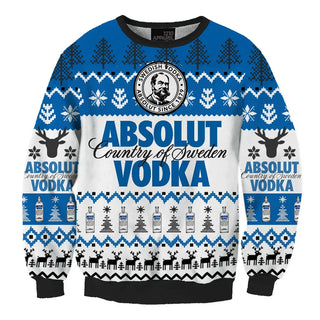 Unisex Absolut Vodka 3D Ugly Christmas Sweater For Men & Women Christmas Gift Sweater BH1084